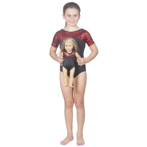 Short Sleeve Red Pebble Hologram Leotard and Matching 18 Inch Doll Outfit
