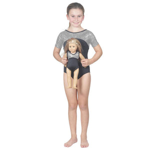 Short Sleeve Silver Pebble Hologram Leotard and Matching 18 Inch Doll Outfit