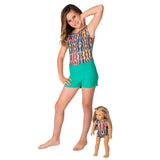 Hippy Girls Leotard w. Green Shorts and Matching Doll Outfit