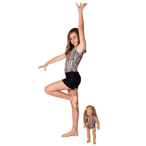 Hippy Girls Leotard w. Navy Shorts and Matching Doll Outfit