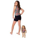 Hippy Girls Leotard w. Navy Shorts and Matching Doll Outfit