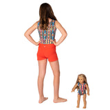 Hippy Girls Leotard w. Orange Shorts and Matching Doll Outfit