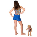 Hippy Girls Leotard w. Royal Shorts and Matching Doll Outfit
