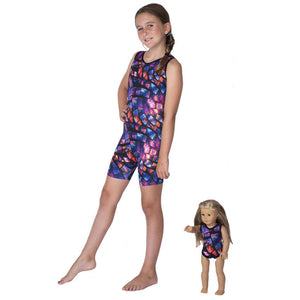 Purple Mosaic Unitard w. Matching Doll Outfit