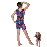 Purple Mosaic Unitard w. Matching Doll Outfit