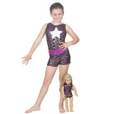 Metallic Ribbons/Star Gymnastics Leotard, Shorts, and Matching 18 Inch Doll Outfit