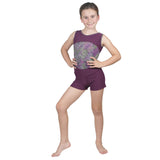 Outbreak Print Lycra Leotard w. Dark Purple Shorts