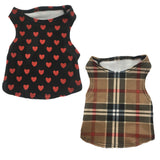 Set of 2 Small Breed Dog Tank-tan plaid/hearts