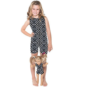 Optical Illusion Print Unitard w. Matching Doll Outfit