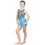 Peacock Print Mesh over Luxury Lycra Leo and Shorts