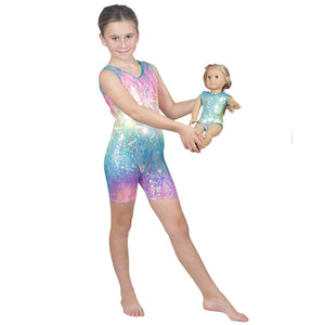 Rainbow Metallic Unitard w. Matching Doll Outfit