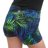 Blue Palm Print Spandex Shorts