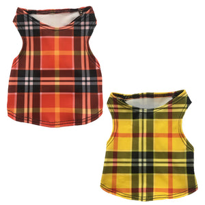 Set of 2 Small Breed Dog Tank-Red/Yellow Plaid